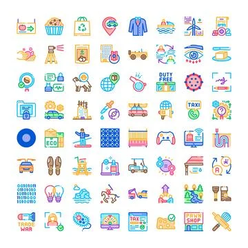 Modern vector icon collection illustrating diverse business lifestyle concept Ilustración de archivo