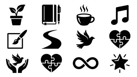 Modern vector icon set depicting diverse lifestyle symbols and creative ele.. Stock Illustration