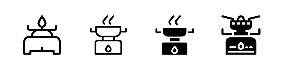 A modern vector icon set featuring camping stoves, suitable for outdoor, ad.. Stock Illustration