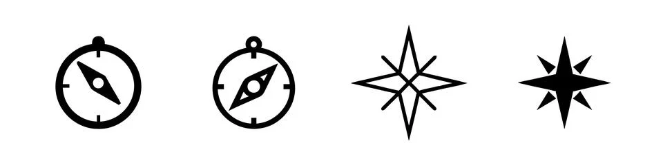 A modern vector icon set featuring compass symbols, suitable for navigation.. Stock Illustration