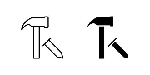 A modern vector icon set featuring hammers and nails, suitable for construc.. Stock Illustration