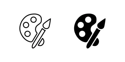 A modern vector icon set featuring paint brushes and palettes, suitable for.. Stock Illustration