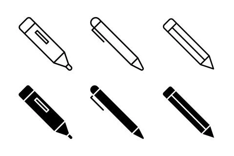 A modern vector icon set featuring pens, pencils, and markers, suitable for.. Stock Illustration