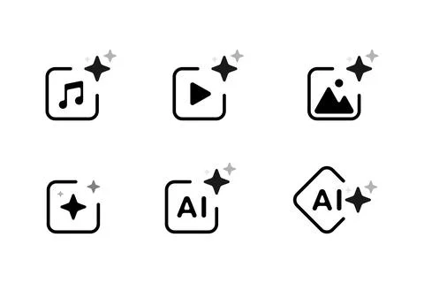 Modern vector icon set representing music, video, image, sparkle and AI tec.. 스톡 일러스트