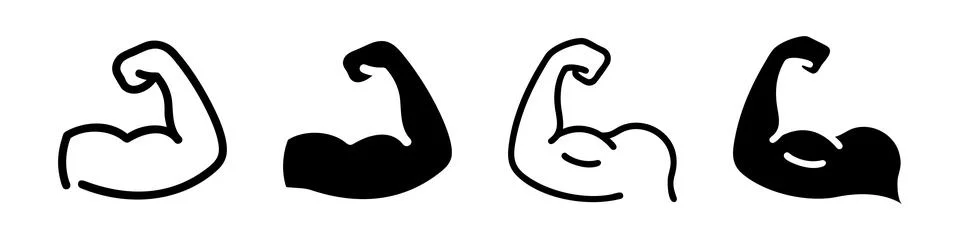 A modern vector icon set showcasing bicep muscles, perfect for fitness, str.. Illustrazione stock