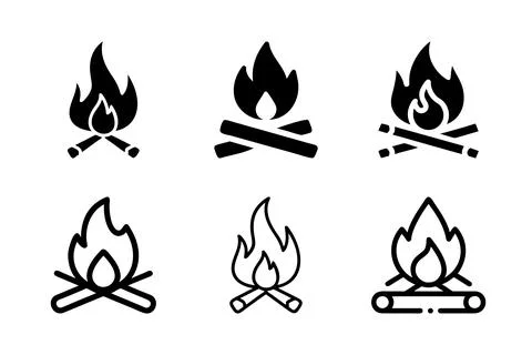 A modern vector icon set showcasing bonfires, perfect for camping, outdoor,.. Illustrazione stock