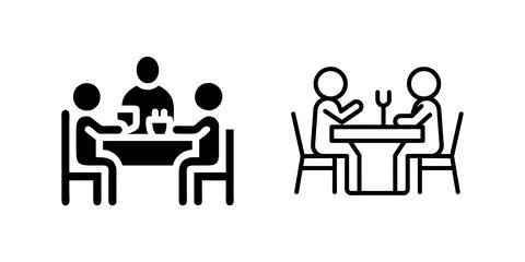 A modern vector icon set showcasing family dinner scenes, suitable for home.. Stock Illustration