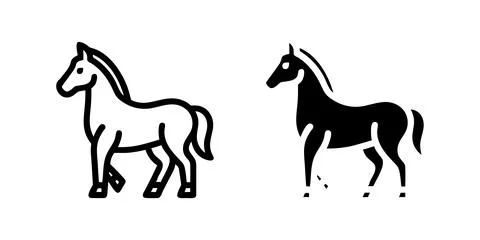 A modern vector icon set showcasing horses, suitable for animal and equestr.. Stock Illustration