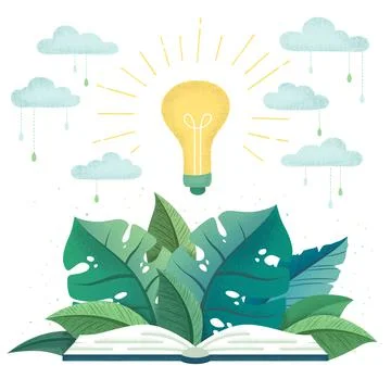 Modern vector illustration concept with hand drawn open book, tropical leaves Illustrazione stock
