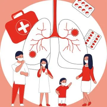 Modern vector illustration of cute doctors with thermometer, pills, drugs, flu Illustrazione stock