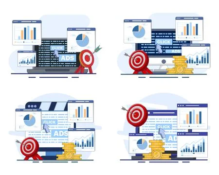 Modern vector illustration set featuring pay per click advertising Stock Illustration