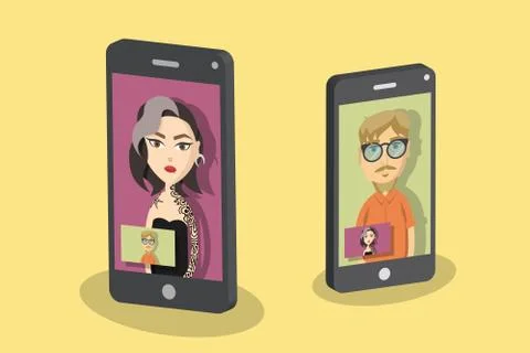 Modern vector illustration of two friends having a video call. Illustrazione stock