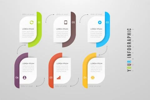 Modern vector infographic with 6 steps or processes elements. Stock Illustration