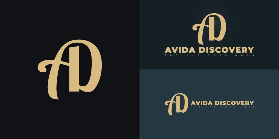 Modern vector initial letter AD or DA logo in gold color Stock Illustration