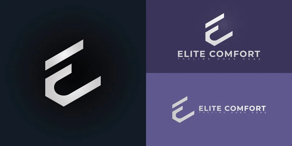 Modern vector initial letter EC or CE logo in silver color Stock Illustration