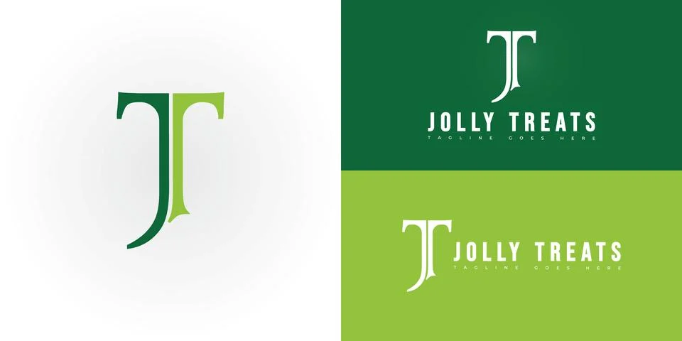 Modern vector initial letter JT or TJ logo in green color Illustrazione stock