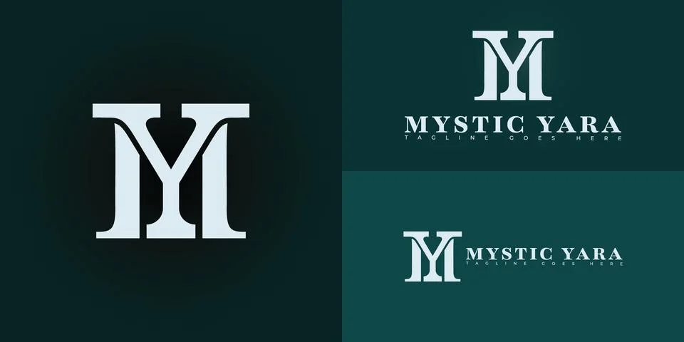 Modern vector initial letter MY or YM logo in soft blue-white color Stock Illustration