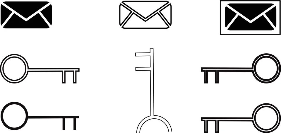 Modern Vector Key and Envelope Mail Icons Set for Access Control, Security,EMAIL Stock-Illustration