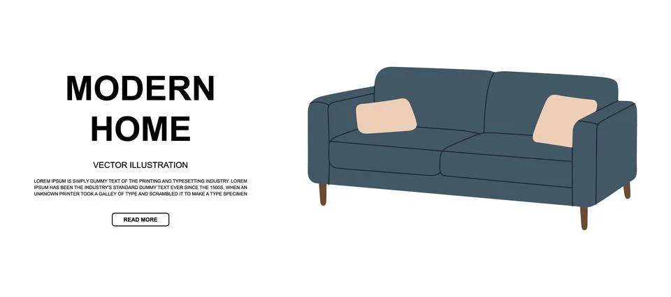 Modern vector layout with cozy sofa. Flat design furniture illustration for Illustrazione stock