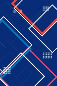 A modern vector layout shows angled arrows and dotted squares in deep blue .. Stock-Illustration