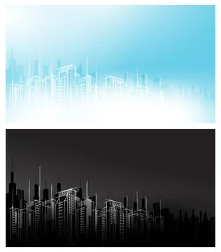 Modern vector night day white black light dark city horizon scape sky scraper Stock Illustration