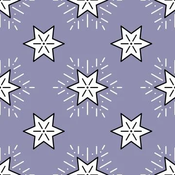 Modern vector Star Pattern. Seamless background with snowflakes. Black Stroke Illustrazione stock