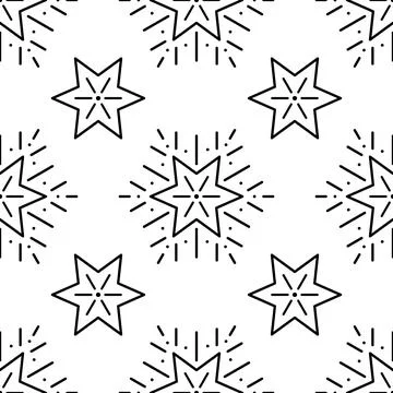 Modern vector Star Pattern. Seamless background with snowflakes. Black Stroke of 스톡 일러스트