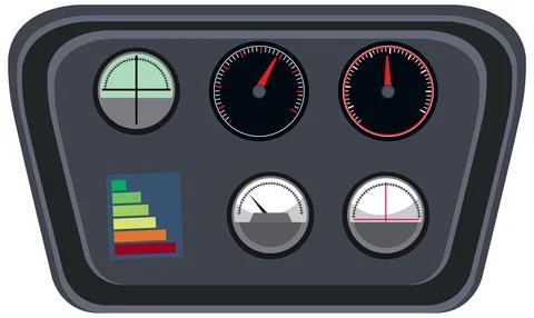 Modern Vehicle Dashboard Interface with Analog Gauges and Digital Displays Illustrazione stock