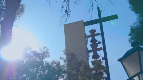 Modern version of the bells in the church, playing from electromagnetic drive Stock Footage 104042188