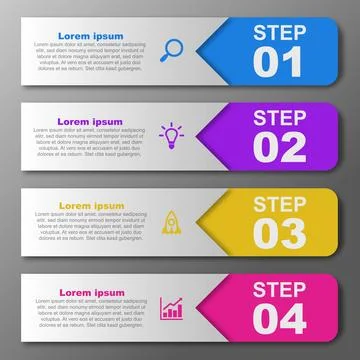 A modern vertical infographic template with 4 steps and business finance ic.. Ilustración de archivo
