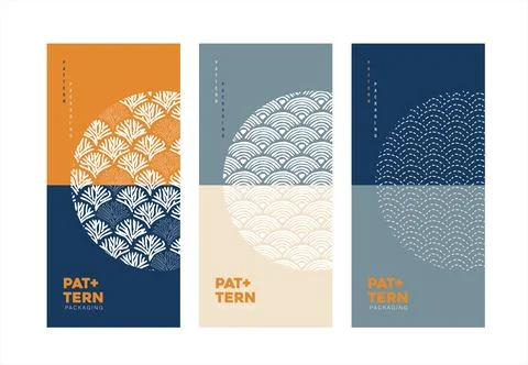 Modern vertical packaging design with bold Japanese abstract patterns in na.. Stock Illustration