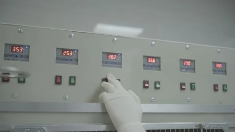 Modern veterinary clinic. Close-up shot. Temperature controller. Switches Stock Footage 247706830