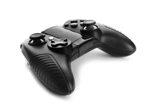 Modern video game controller isolated on white Stock Photos