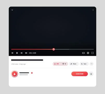 Modern video player interface mockup on white background Stock Illustration