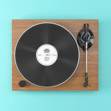 Modern vinyl record player top view on blue background Stock Illustration