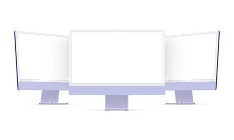 Modern Violet Computer Monitors With Blank Screens, Front and Side View Stock Illustration