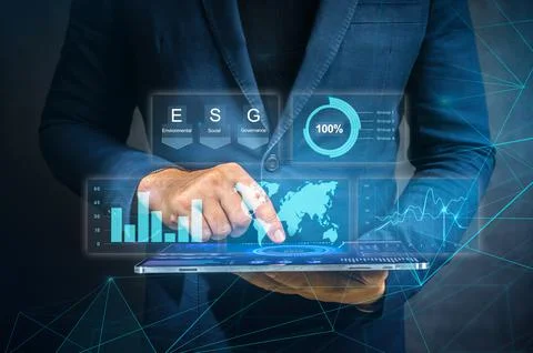 Modern virtual interface. Double exposure engineering using tablet computer d Stock Photos