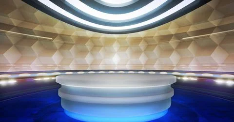  Modern, virtual TV studio background with desk, ideal for tv news shows, ... Foto stock