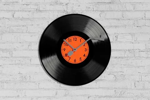 Modern Wall Clock in Form of Vinyl Disk Player. 3d Rendering Stock Illustration