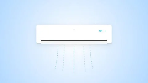 Modern Wall-Mounted Air Conditioner Unit with Animated Louvers and Cold Air.. Stock Footage 346612808