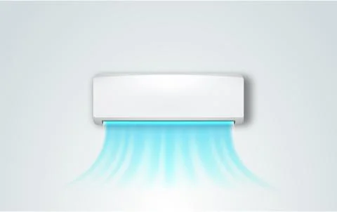 Modern wall mounted air conditioner with flows of cold air. Controlling 스톡 일러스트