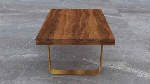 Modern Walnut Veneer Coffee Table with Brushed Gold U-Shaped Base イラスト素材