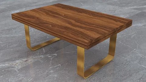 Modern Walnut Wood Coffee Table with Gold Metal Legs 3D Render 스톡 일러스트