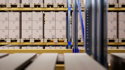 Modern warehouse, brown cardboard boxes on pallets. 動画素材 112683618