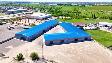 Modern Warehouse Complex with Distribution Center and Logistics Yard Aerial Dron Vídeos de archivo 340041747