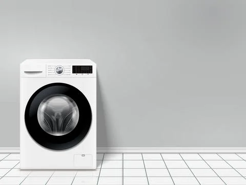 Modern washing machine in empty laundry room Stock Illustration