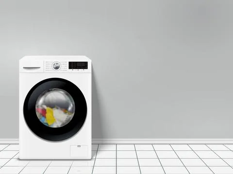 Modern washing machine in empty laundry room Stock Illustration