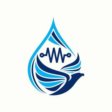 Modern water drop bird logo design template featuring audio wave pulse line Stock Illustration