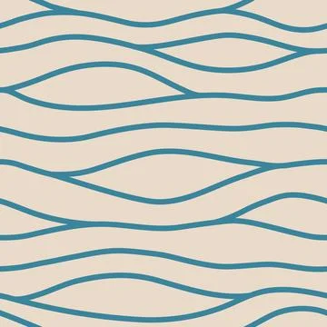 Modern wavy vector seamless pattern. Horizontal simple curved blue lines on Stock Illustration