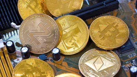 Modern way of exchange. Bitcoin is convenient payment Stockbeeldmateriaal 125796505